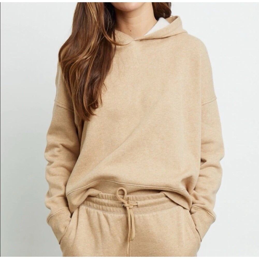 Rails Nico Heathered Camel Cropped Lined Hoodie Pullover Sweatshirt Women Large
